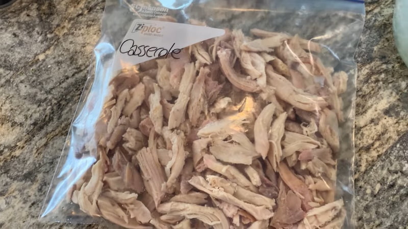 Place the rotisserie chicken in a zip-top bag